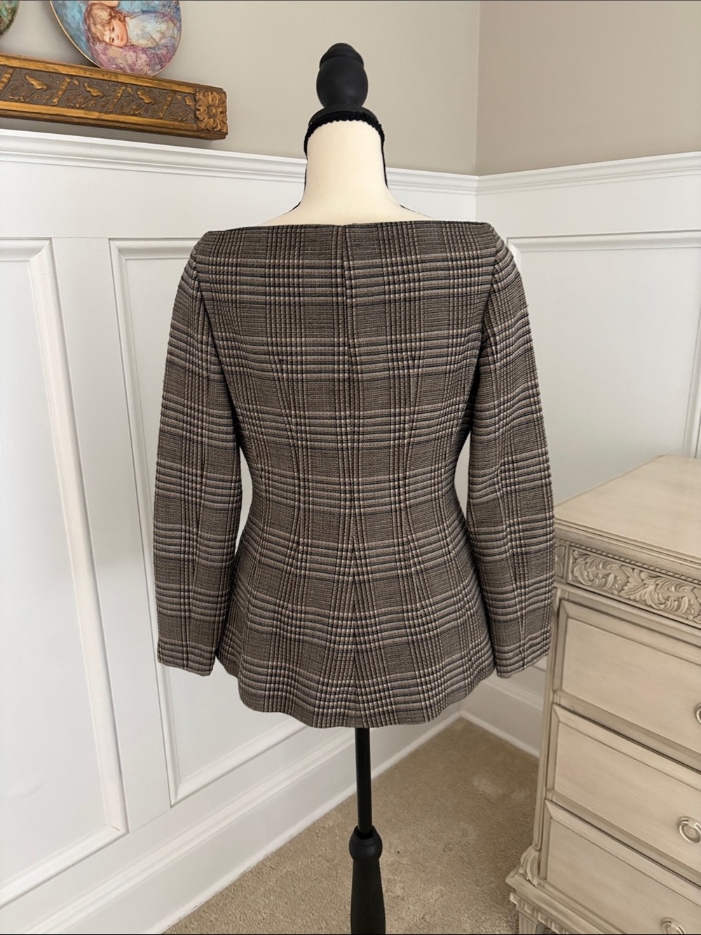 Theory Brown and Black Plaid Boatneck Blazer - Picture 2 of 4
